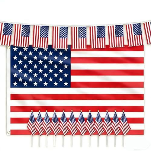 AhfuLife Kit de Drapeau Américains pour les Décorations du 4 Juillet, 1 Grand Drapeau Américain...