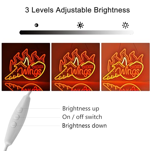 Image of Chicken Wings Neon Sign, Neon Lights Hanging Wall Art Decoration for Grilled Wings Shop, Fast Food Shop /Truck, Bar, Party, or Restaurant., USB Powered Ultra Bright Dimmable