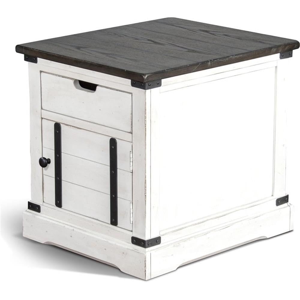 Sunny Designs 22" Mahogany Wood End Table in Off White Dark Brown