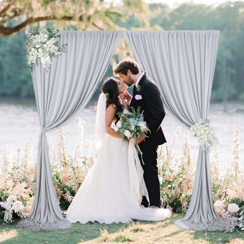 Image of 10 x 7 Feet Silver Backdrop Curtain for Partie, Background Curtains for Photoshoot, Birthday, Wedding, Halloween, Thanksgiving, Christmas, New Year Party Decorations 5Ft x 7Ft, 2 Panels