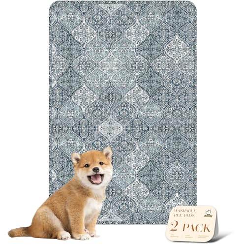 Image of nunubaby Washable Pee Pads for Dogs, Stylish, Non-Slip and Leak-Proof Pee Pads. Reusable Potty Pads for Dogs for Crates and Floors.(Blue /Multi, 24 inch x36 inch )