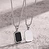IMINI Geometric Rectangle Stone Pendant Necklace for Men & Women - Unisex Stainless Steel Minimalist Personalized Jewellery, 60cm Rope Chain (Black-Enamel) #2