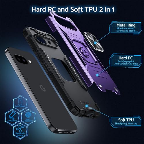 DASFOND Designed for Pixel 10A Case with Stand, Enhanced 360° Rotatable Metal Ring Kickstand Military Grade Impact Resistant Shockproof Protective Phone Case Cover for Google Pixel 10A, Purple by DASFOND - Image 5