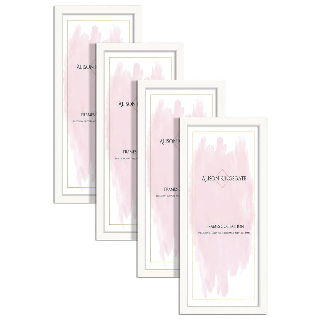 Alison Kingsgate Modern 98X33CM WHITE Photo Frame Pack of 4-Engineered Wood Picture Frames with Shatterproof Perspex - Ideal for Artwork-Wall Mount or Tabletop - Multiple Sizes & Colours Available
