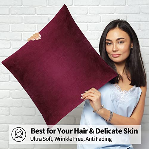 Nexcover Velvet Pillow Covers - Pack Of 4 Pillowcases, 16 X 16 Inch Throw Pillow Cover, Decorative Square Pillowcase, Soft Cushion Case, Fade Resistant Pillow Case For Bedroom, Sofa, Couch, Burgundy #TOP4