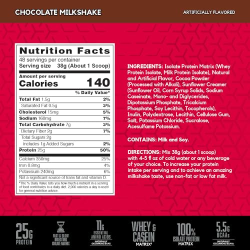 Image of BSN SYNTHA-6 Isolate, Chocolate Post Workout Protein Powder for Muscle Gain, Whey Protein Isolate, Milk Protein Isolate, Essential Amino Acids, Chocolate Milkshake, 4.02 Pounds, 48 Servings