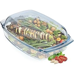 Cacerola Rectangular KADAX Cacerola de cristal resistente al calor, recipiente ignífugo, olla de cristal con tapa y asas, vajilla para asar, horno, horno eléctrico, para lasaña, carne, transparente (rectangular