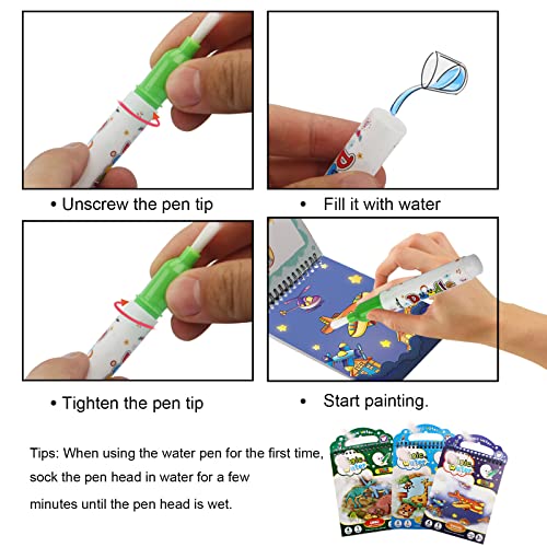 3 Pack Water Coloring Books For Toddler Kids, Reusable Paint With Water Books Water-Reveal Activity Pad For Kids, Travel Kits Gift For Girl & Boy Age 3 4 5(Dinosaur+Animal+Vehicle) #TOP5