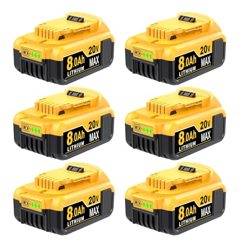 Image of DCB200 8000mAh Replacement for Dewalt 20V Battery Compatible with Dewalt Batteries DCB203 DCB204 DCB207 DCB206 DCB201 DCB205 Cordless Power Tools with LED Indicator 6 Count (6)