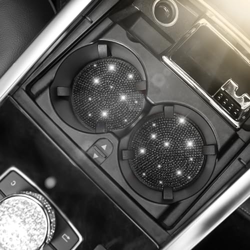 Image of Osilly Bling Car Cup Holder Coaster, 2 Pack Crystal Rhinestone Anti-Slip Insert Coasters, Universal 2.75 Inch Fashion Automotive Cup Mat, Car Interior Accessories Decor Gifts for Women (Black)
