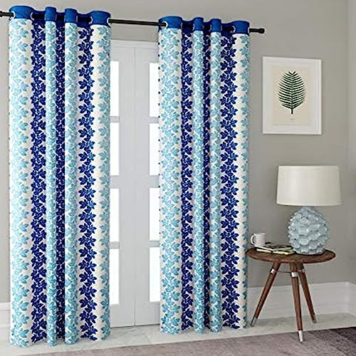 Image of Cortina Polyester Fabric Eyelet Door Curtain (Blue)