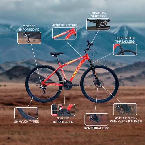 Image of CROW - FIRE Storm 21 Speed Gear Cycle | 29 inch T Cycle for Boys 12 to 15 Years | Bicycle for Men Adult | Mountain Bike with Front Suspension & Dual Disc Brakes| Unisex 29 INCH MTB Cycle for Men