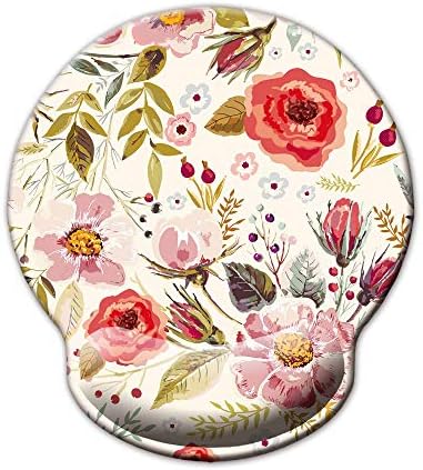 Ergonomic Mouse Pad with Wrist Support,Dooke Cute Wrist Pad with Non-Slip Rubber Base for Computer, Laptop, Home Office Gaming, Working, Easy Typing & Pain Relief Red Flowers