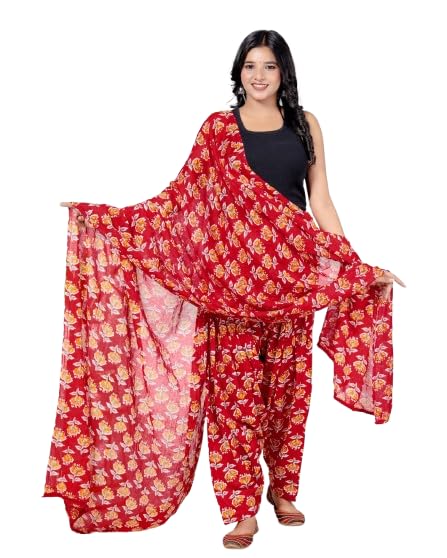 KHEEAA Fashion's Womens Cotton Rose Flower 02 Printed Patiala Salwar with Matching Dupatta (Free Size)-picture-53