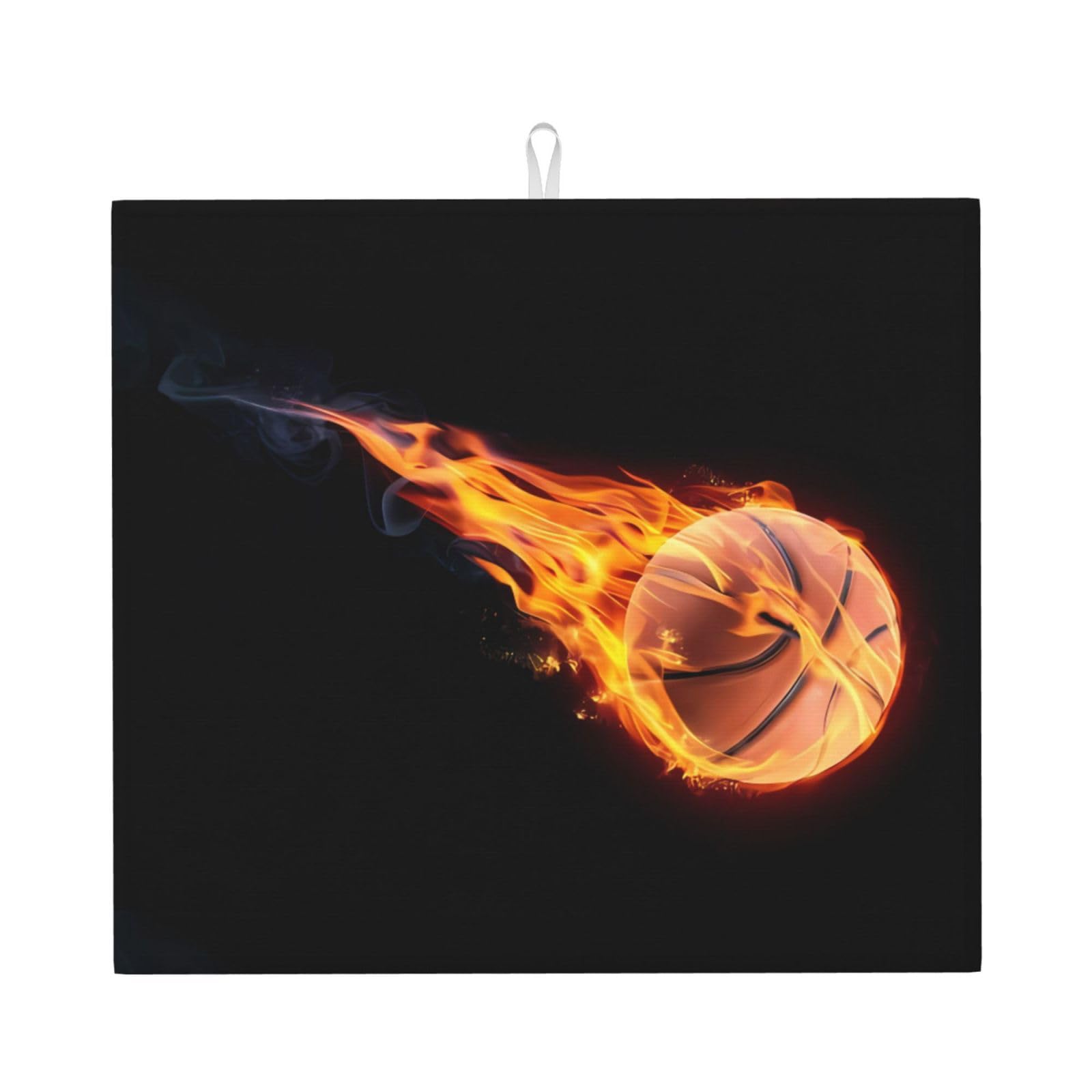 WHJSHOP Basketball On Fire Prints Kitchen Drying Mat - Absorbent Dish Drying Throw with Vibrant Prints, Quick-Dry Countertop Layer for Dishes & Glassware - Non-Slip