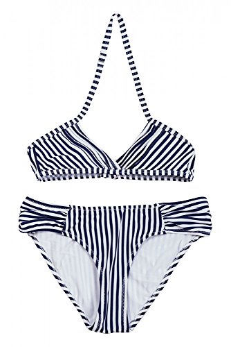 Bikini para niña La-V de dos piezas en azul marino a rayas talla 140-146 cm