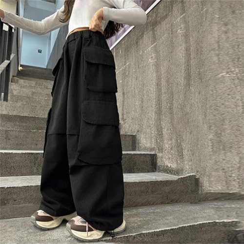 Moonker Girls Baggy Straight Cargo Pants Vintage Solide Color Wide Leg Trendy Joggers Soft Cool Trousers with3
