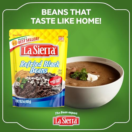 Image of La Sierra Refried Black Beans, Ready-to-Eat Vegetarian Refried Beans, 15.2 oz Pouch (Pack of 8)
