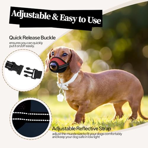 Image of 2 Pack Dog Muzzle, Soft Mesh Muzzles for Small Medium Large Dogs, Breathable Pet Muzzle Adjustable Dog Mouth Guard for Biting Chewing Grooming, Allow Drinking Panting, Red XL