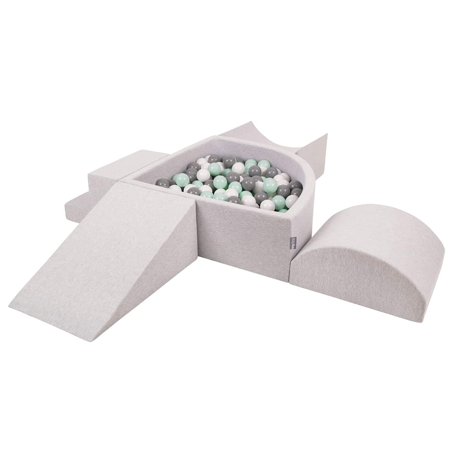 KiddyMoon Parque Infantil De Espuma con Triángulo Piscina De Bolas (300 Bolas) para Niños, Gris Claro: Blanco/Gris/Menta
