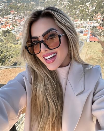 GUVIVI Retro Oversized Aviator Sunglasses for Women Men Square Double Bridge Pilot Sun Glasses 70s Trendy Shades - Image 8