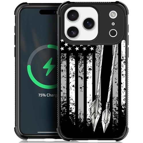 Coque iPhone Nmasd Pro MagSafe rigide antichoc motif tir à l'arc drapeau américain