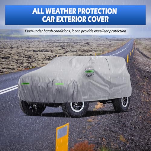 Image of Car Cover Fit for Ford Bronco 4 Door 2021-2026, Migaven Waterproof Full Exterior Cover Sun Rain Protection with Door Zipper and Cotton Lining, Silver