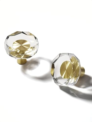 Paquete de 6 pomos octogonales de cristal para gabinete, pomos octogonales de latón dorado para cajones, aparador, armario, cocina, baño, muebles