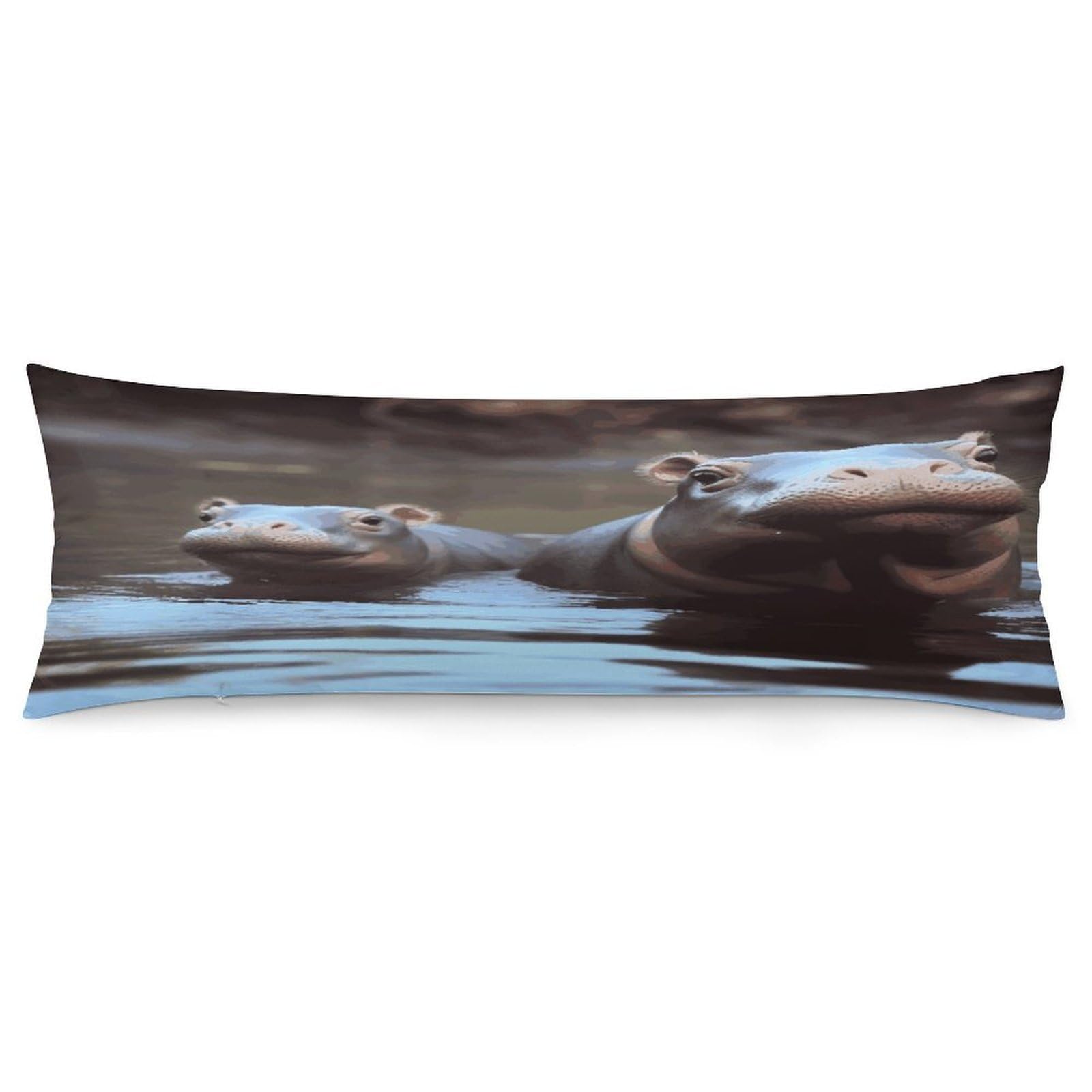 Hippos Body Pillow Cover Luxury Long Body Pillow Pillowcase with Hidden Zipper Breathable Soft Cozy Pillow Case Wrinkle Fade Resistant Pillowcase 20''×54''