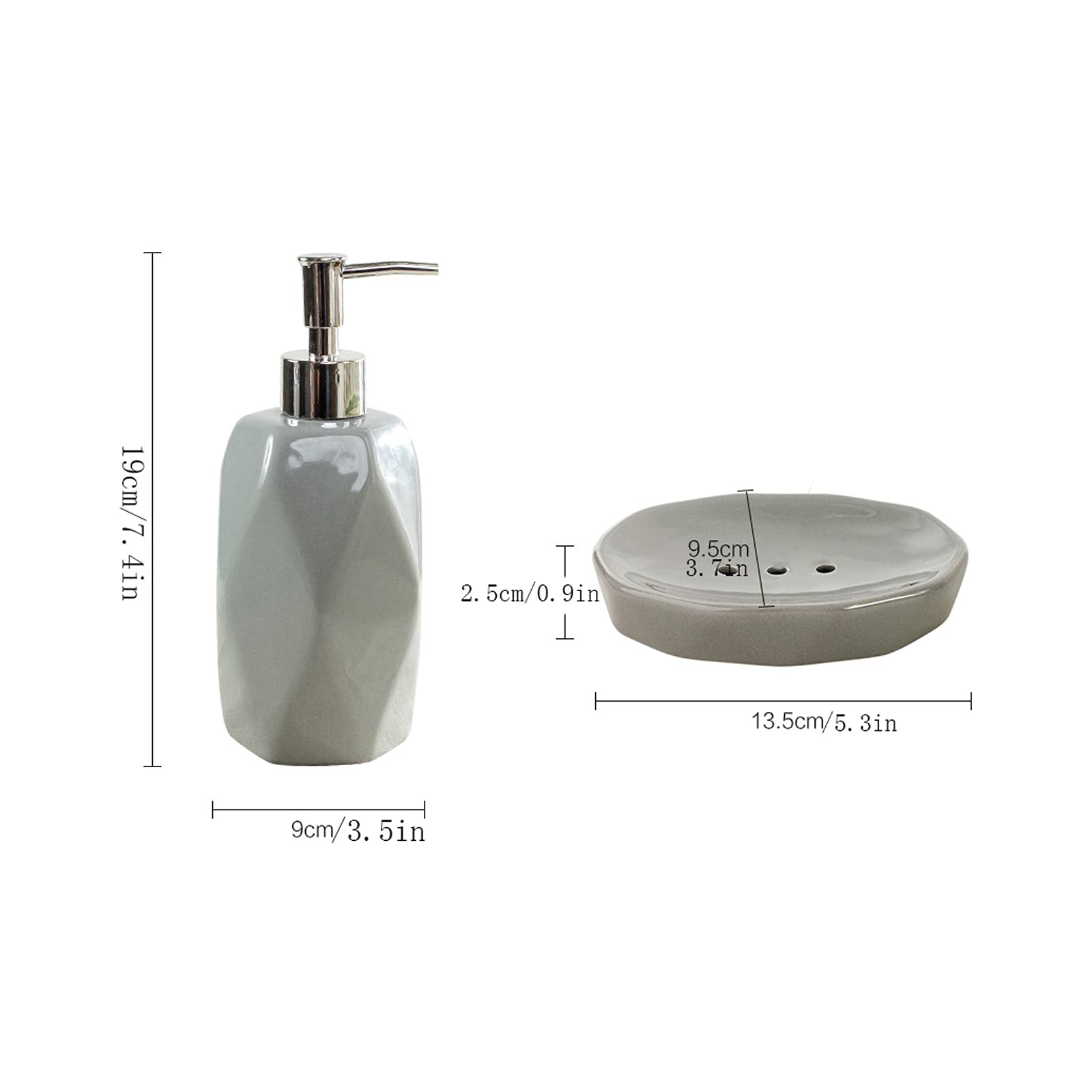Zestaw 5-częściowy dozownika do mydła ceramicznego do domu i łazienki: butelka z balsamem/kubeczek do płynu do płukania ust/uchwyt na szczoteczki do zębów/mydelniczka (w kształcie diamentu) (kolor: