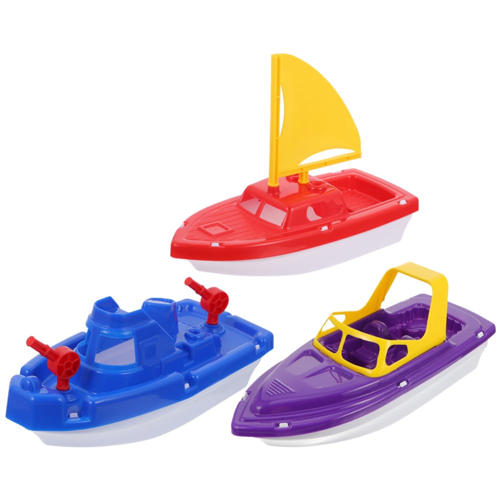 Toyvian Plastic Speedboat Beach Toy Set for Kids 3-Piece Floating Sailboat and Bath Toys for Outdoor Water Play Pool Sand and Bath Fun