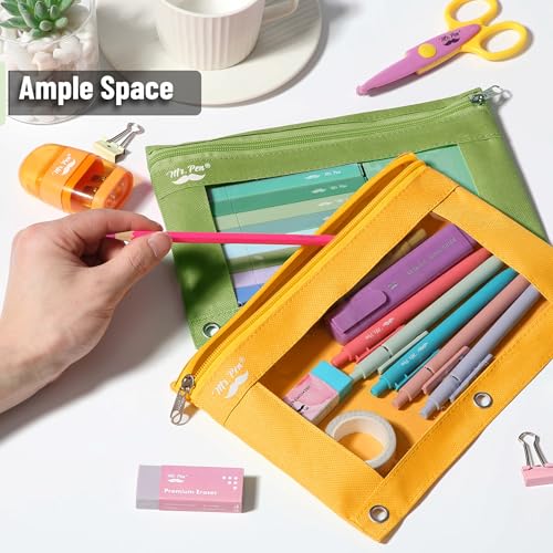 Image of Mr. Pen- Pencil Pouch for 3 Ring Binder, 2 Pack, 10 inchx6.75 inch, Smooth Zipper | Clear Window, Large Capacity Pencil Case with 3 Reinforced Grommets for School, Office, Supplies Storage | Clear Window, Large Capacity Pencil Case with 3 Reinforced Grommets for School, Office, Supplies Storage
