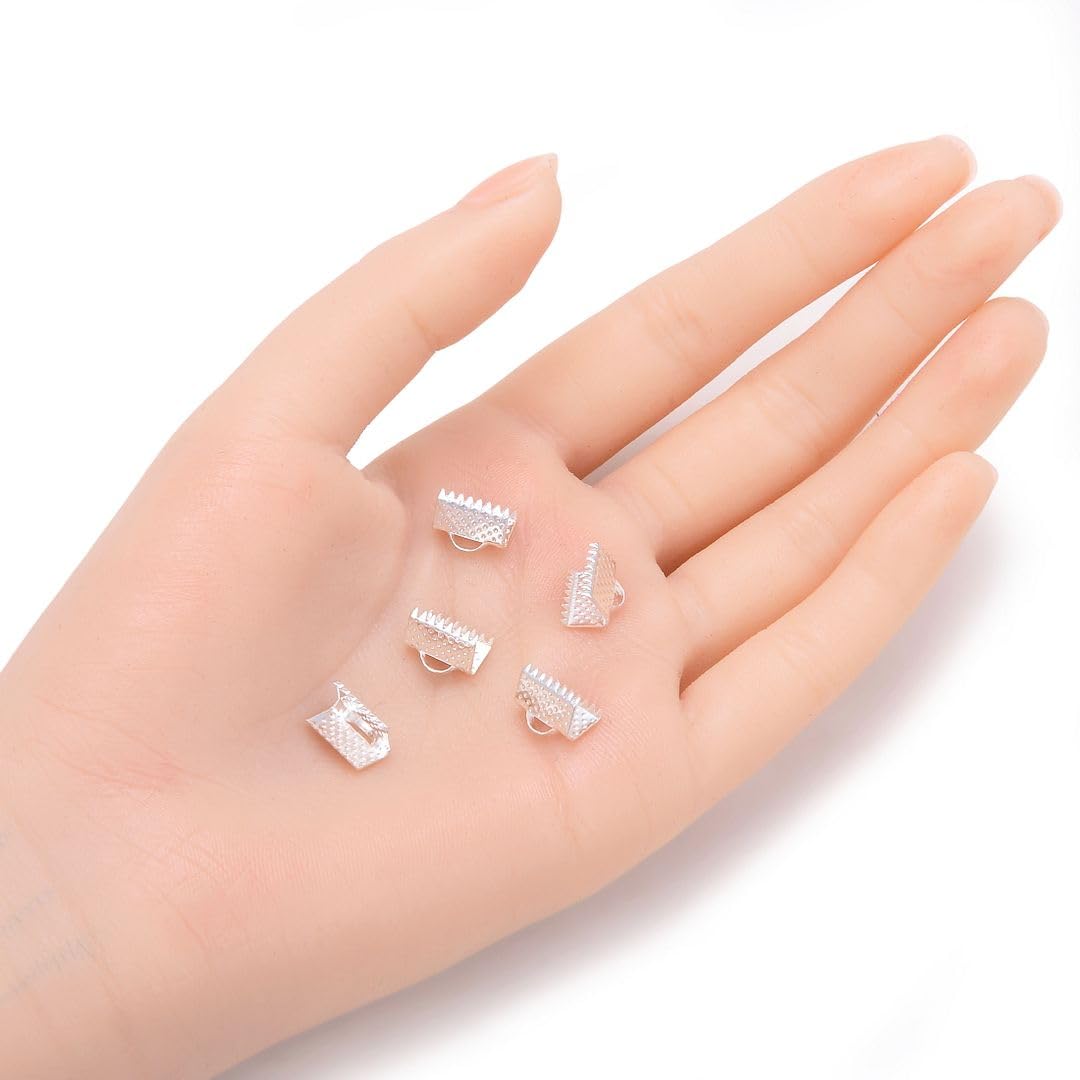 200 cierres de cierre de cinta de 10 mm (0.39 pulgadas), chapados en plata, para hacer manualidades de joyería CF158-10
