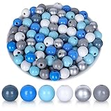 Whaline 240Pcs Winter Blue Wood Beads Christmas Silver White Blue Wood Craft Beads Rustic Farmhouse Loose Beads Tiered Tray Decor Garland for Winter DIY Making Bracelet Necklace Home Decor, 6 Styles