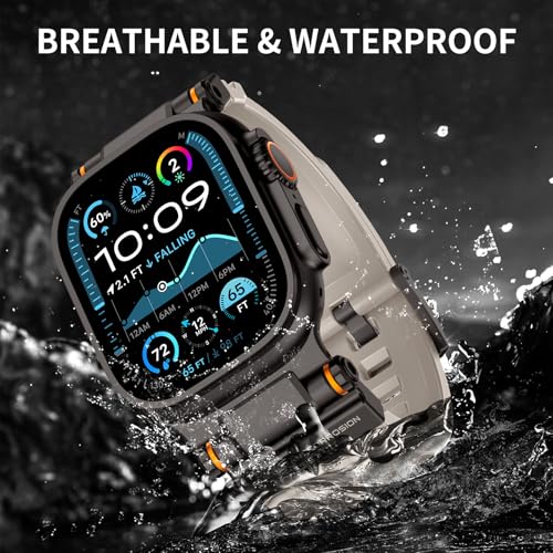 Image of FOAMUNOC Rugged Band Compatible with Apple Watch Ultra 3 /2 /1 Band 49mm /46mm /45mm /44mm /42mm, Metal Connector with Strap for iWatch Ultra Series 11 /10 /9 /8 /7 /6 /SE3 /SE2 /SE /5 /4 /3 /2 /1, Starlight /Black