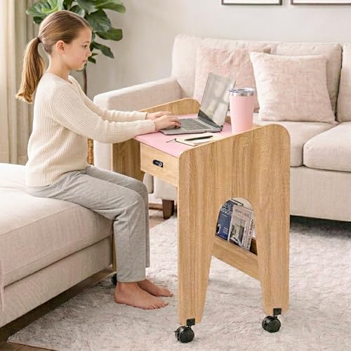 Image of Alex Daisy Movers Kids Study Desk with Lockable Wheels, Scratch-Resistant Top, Lockable Drawer, iPad Slot & Cup Holder | Compact Kids Study Table with Storage Shelf (Pink)