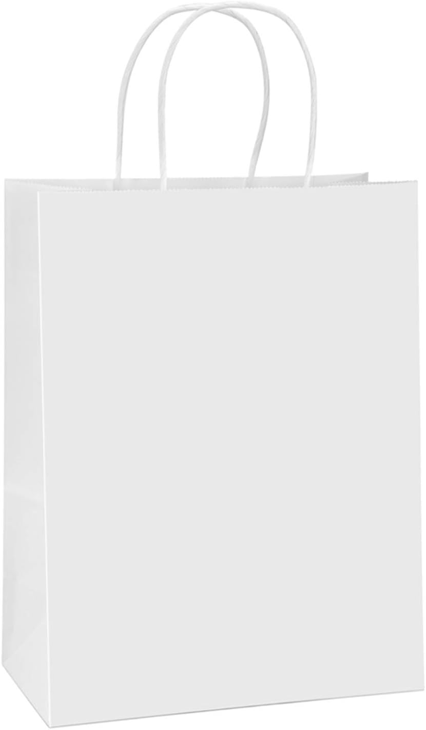 BagDream Paper Shopping Bags 10x5x13 100Pcs White Kraft Gift Bags with Handles Bulk, for Shopping, Merchandise, Retail, Party Favor, Gifts, Take-out, Recyclable Paper Sacks
