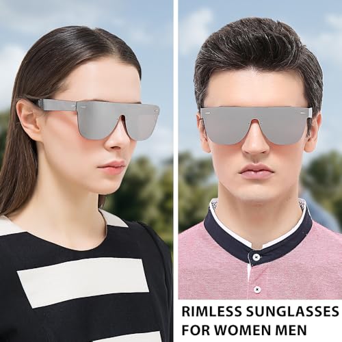 Rimless Sunglasses For Women Men One Piece Square Oversize Mirror Lens Anti Reflective2