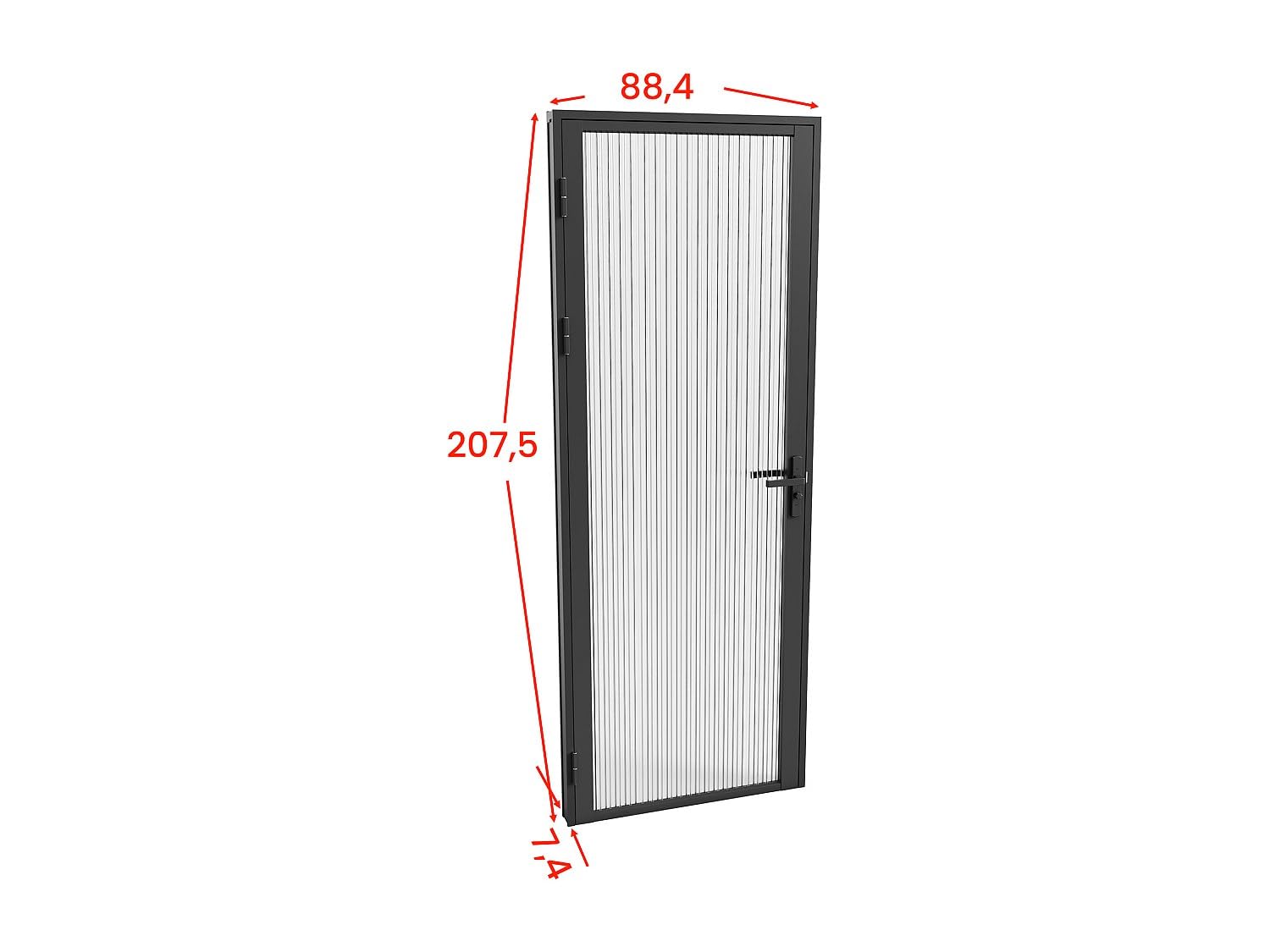 Vente-unique LOXTON - Bloque de puerta reversible de aluminio y vidrio templado texturizado - 204 x 83 cm - Negro