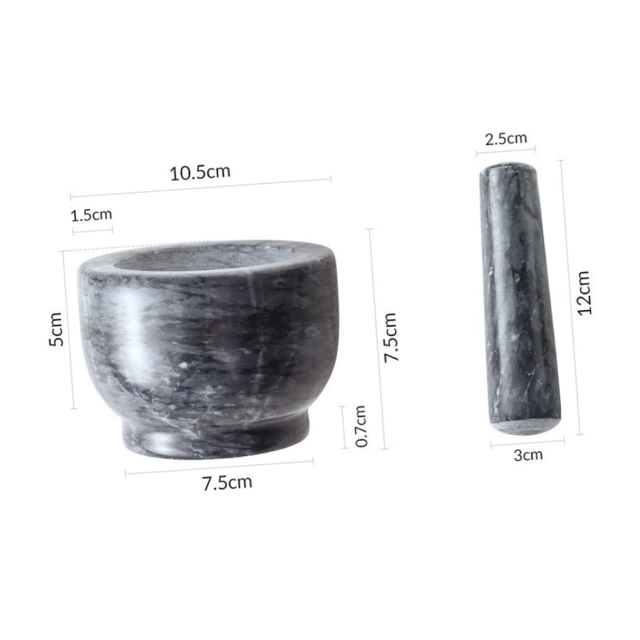 LABRIMP Set da Cucina Mortaio e Pestello in Marmo Nero, Design Ergonomico per Pestare, per Uso Domestico e Professionale, Accessori Piccoli e Funzionali