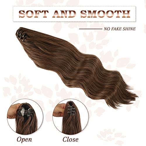 FESHFEN Ponytail Extensions 20 inch Long Wave Ponytail Claw Clip in Pony Tail Hair Extensions Chocolate Brown Wavy Ponytails Synthetic Hairpieces for Women Girls - Image 4