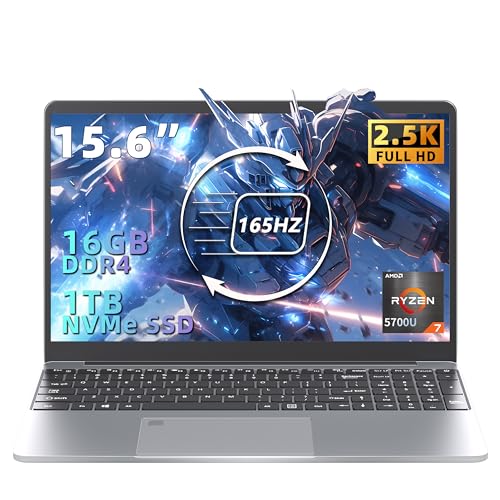 Svikou 15.6” 165Hz 2.5K FHD Display (2560 * 1440) Laptop, 8-core AMD R7 5700U, 16GB RAM, 1TB NVMe SSD, 【Win 11/Office 2019】 Backlit KB, Type-C, 5000mAh Battery, Immersive Experience(16, 1TB)