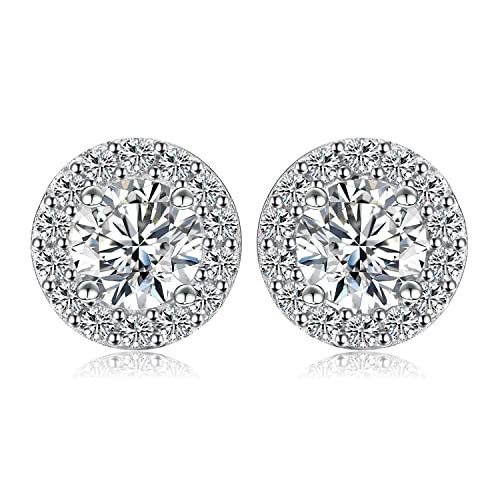 JewelryPalace 1ct Halo Boucles d'oreilles Taille Rond Solitaire Moissanite en Argent 925 Pour Femme, Or Blanc 14k Petite Clous d'oreilles Pierre Fille, Diamant...