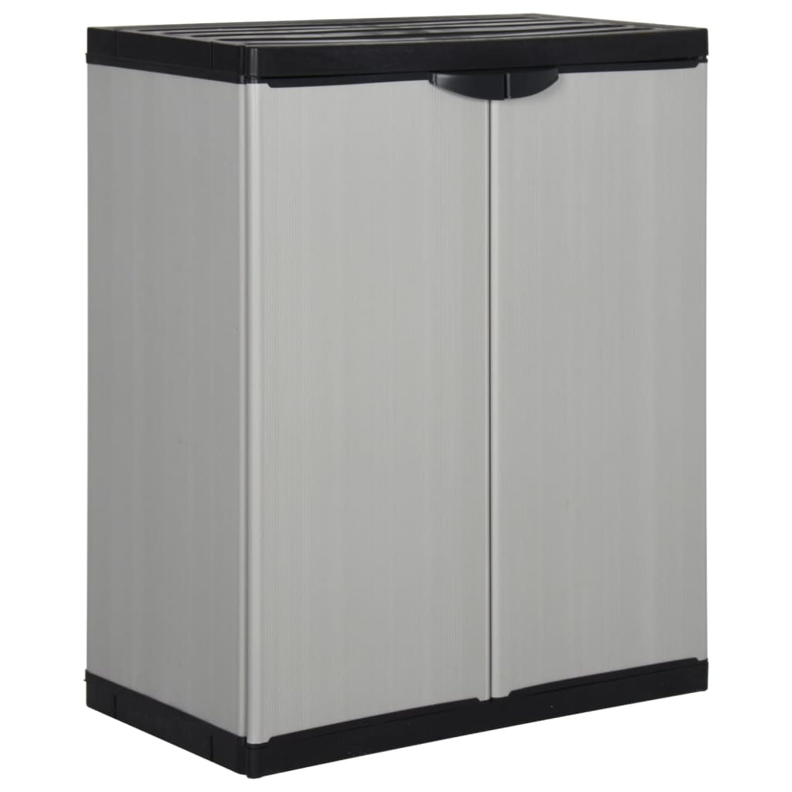 Gecheer Garden Storage Cabinet with 2 Doors and 1 Shelf, PVC and PP Outdoor Cabinet in Grey and Black, 68x40x85 cm, Lockable Tool Cabinet for Garden, Patio, and Balcony 340981