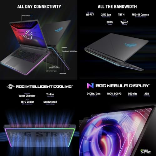 Image of ASUS ROG Strix AI Gaming Laptop 18 inch 240Hz IPS WQXGA Display (Intel Ultra 9-275HX, GeForce RTX 5070 8GB, 32GB DDR5, 2TB SSD, RGB KB, Thunderbolt 4, WiFi 7, Webcam, Win 11 Pro) w /USB-C Dock