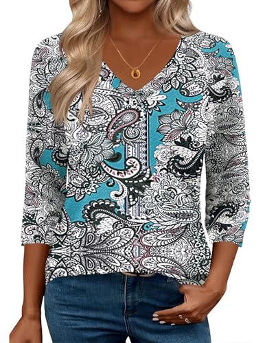Image of Zeagoo 3 /4 Length Sleeve Womens Tops Casual V Neck Shirts Soft Basic Tees Business Work Blouses