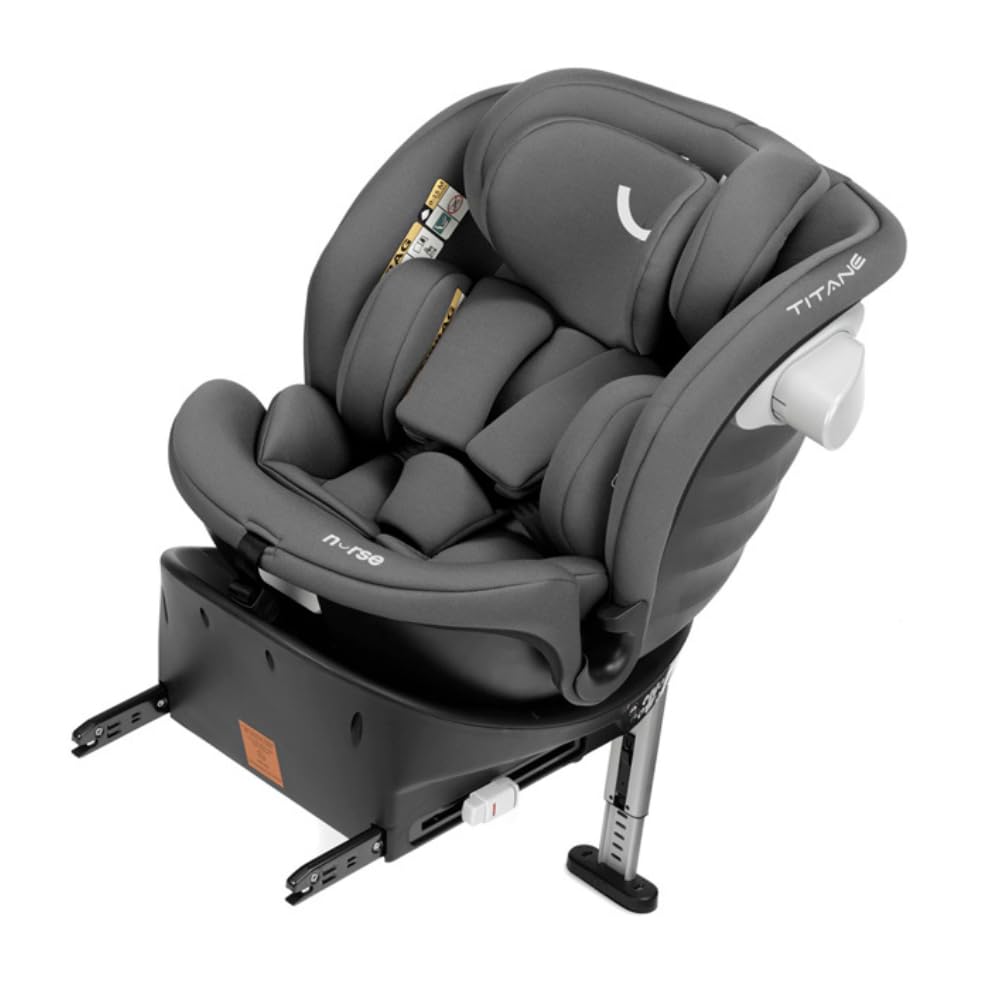 Nurse Titane Silla de Coche i-Size 40–150 cm, 360º, ISOFIX y Pata de Apoyo, A Contramarcha y Cara Marcha, Protección Lateral, Gris