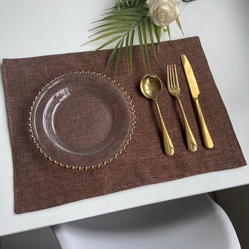 Set de table rectangulaire brun anti-rayure imitation lin 30x45 cm 6pcs