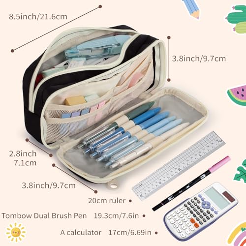 Image of Large Capacity Pencil Case with Compartments for Girls, Pen Bag for School | Multi-Compartment Pencil Case Massive Storage Capacity Durable Zipper Students College Office Stationery Essentials