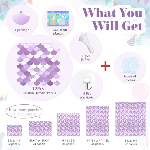 Image of Shimmer Wall Backdrop Light Purple Backdrop Glitter Party Backdrop for Birthday Wedding Engagement Mermaid Wall Disco Backdrop Decoration(12 Panels)